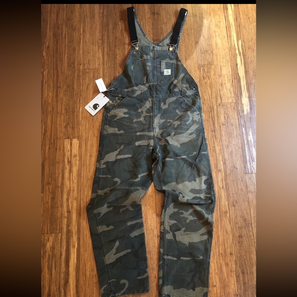 Carhartt WIP washed/faded camo canvas overalls. New without tags.